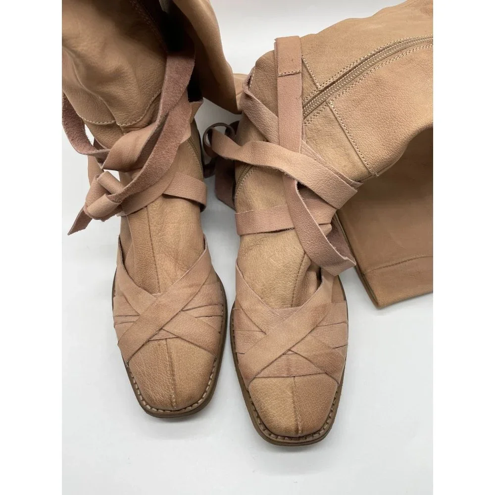 NEW Free People West End Lace Up Over Knee Boot 38 Leather - Picture 6 of 16